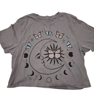 Cold Crush Butterflies Moon Stars Cropped Tee Size M